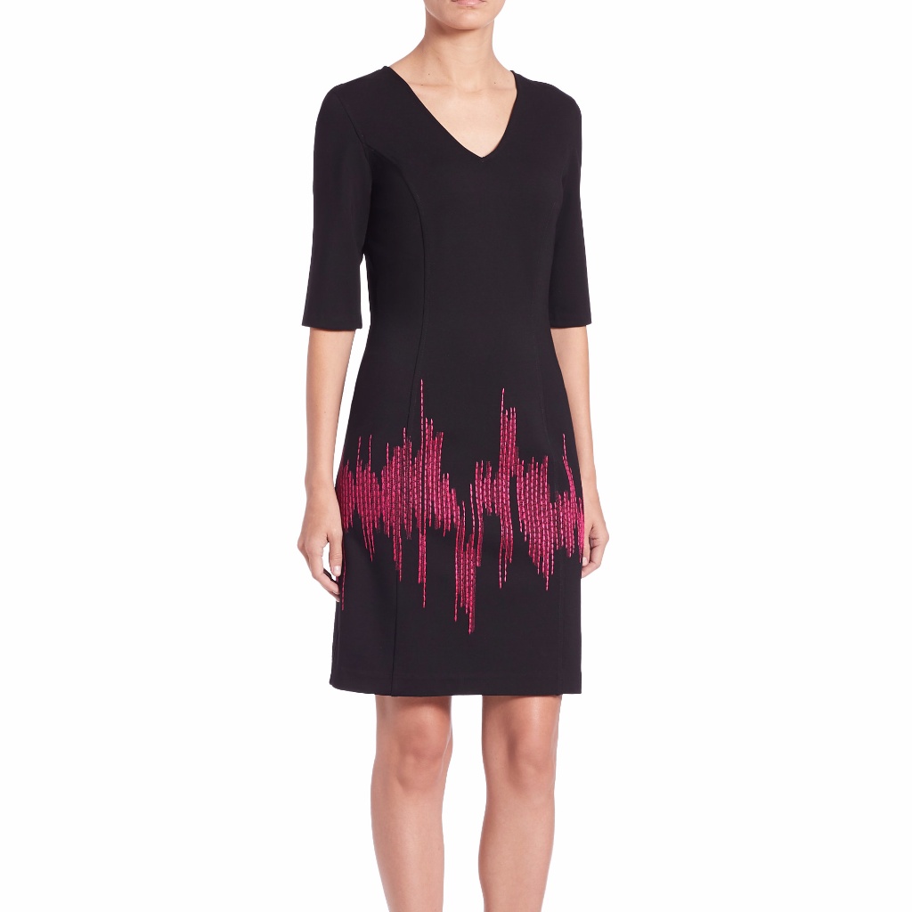 Natori Black Embroidered Sheath Dress Size 8 (Ww)